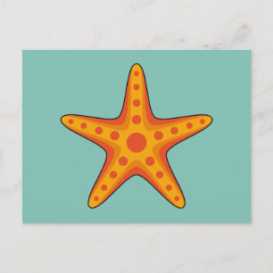 Cute Orange Starfish Tecknad Helg Vykort