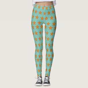 Cute Orange Starfish Tecknad Leggings
