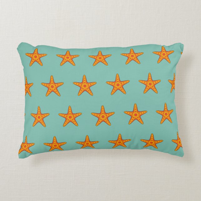 Cute Orange Starfish Tecknad Prydnadskudde (Framsidan)
