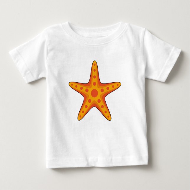 Cute Orange Starfish Tecknad T Shirt (Framsida)
