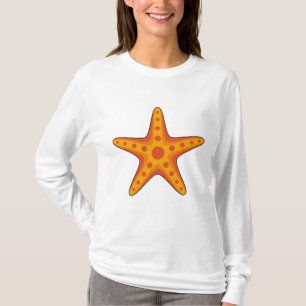 Cute Orange Starfish Tecknad T Shirt