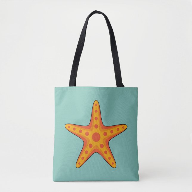 Cute Orange Starfish Tecknad Tygkasse (Framsida)