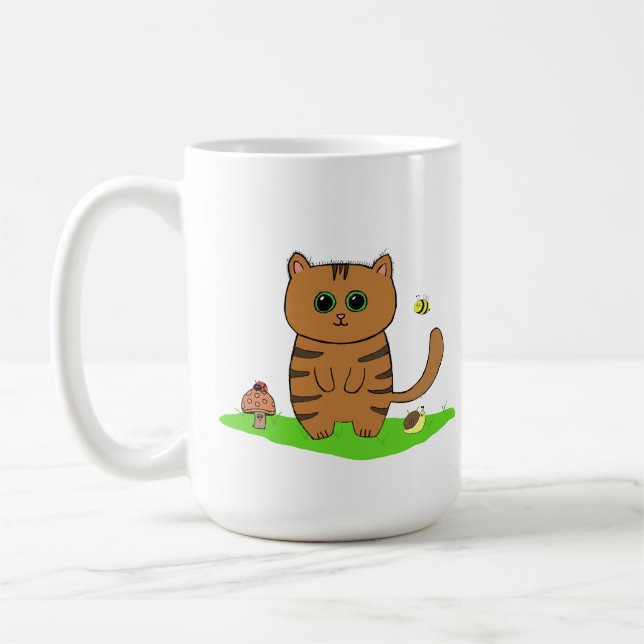 Cute Orange stripe Cat in Grönt Meadow Kaffemugg (Vänster)
