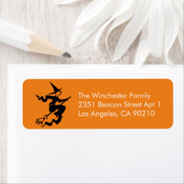 Cute orange, svart häxa Halloween adress Returadress Etikett