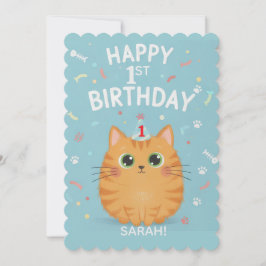 Cute Orange Tabby Cat 1st Birthday | Customizable  Inbjudningar