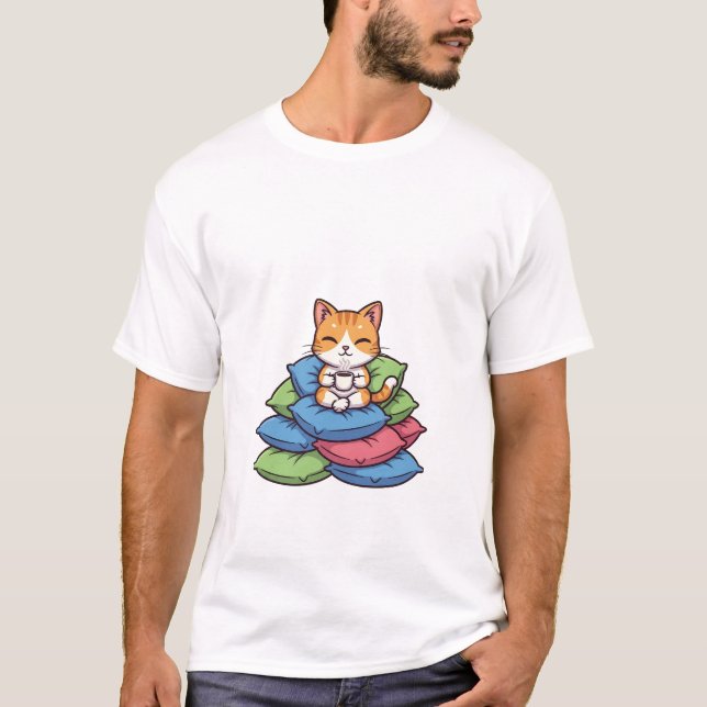Cute Orange Tabby Cat Relaxing on Stack T Shirt (Framsida)