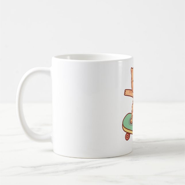 Cute Orange Tabby Cat Skate på Skateboard Kaffemugg (Vänster)