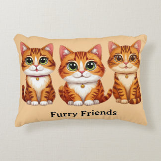 Cute Orange Tabby Cat Trio Illustration Big Eyes Prydnadskudde