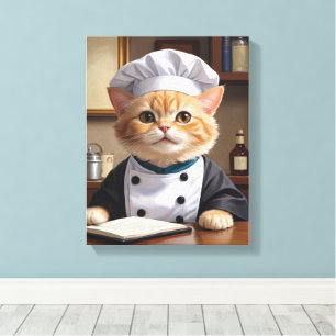 Cute Orange Tabby katt Chef Cooking Illustration Canvastryck