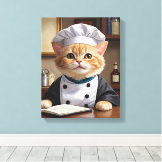 Cute Orange Tabby katt Chef Cooking Illustration Canvastryck