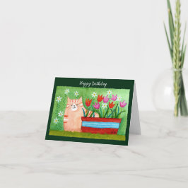 Cute Orange Tabby katt i Garden Cat Lover Birthday Kort