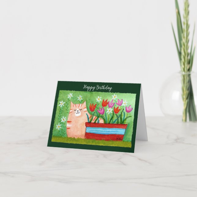 Cute Orange Tabby katt i Garden Cat Lover Birthday Kort (Framsida)