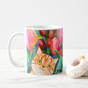 Cute Orange Tabby katt Söt Blommigt Cat Lover Gift Kaffemugg