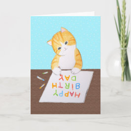 Cute orange Tabby katt Write Grattis på födelsedag Kort