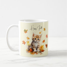Cute Orange Tabby Kitten i Höst löv Kaffemugg