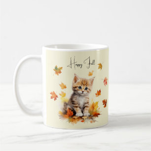 Cute Orange Tabby Kitten i Höst löv Kaffemugg