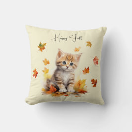 Cute Orange Tabby Kitten i Höst löv Kudde