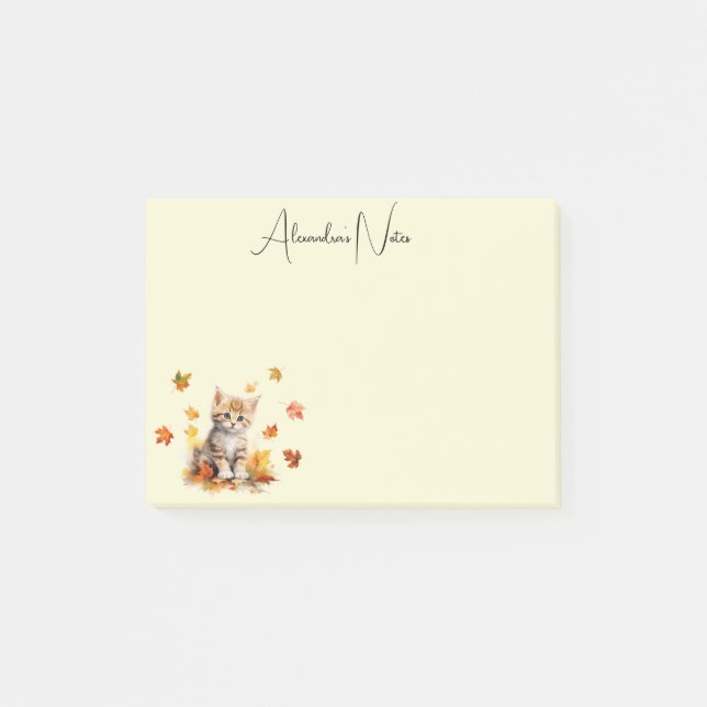 Cute Orange Tabby Kitten i Höst löv Post-it Block (Framsida)