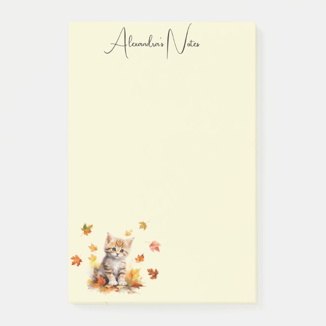 Cute Orange Tabby Kitten i Höst löv Post-it Block (Framsida)