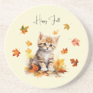 Cute Orange Tabby Kitten i Höst löv Underlägg