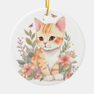 Cute Orange Tabby Kitten Julgransprydnad Keramik