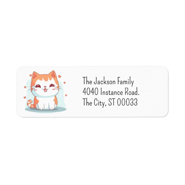 Cute Orange Tabby Kitten Kawaii Chibi Returadress Etikett (Framsidan)