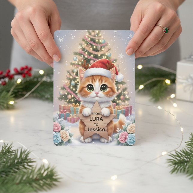 Cute Orange Tabby Kitten Personalized Christmas Julkort (Skapare uppladdad)