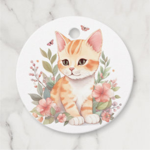 Cute Orange Tabby Kitten Tack Gåvor Etiketter