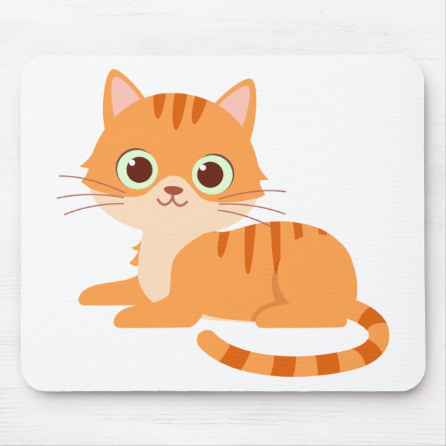 Cute Orange Tabby Kitten Tecknad Kattunge Musmatta (Framsidan)