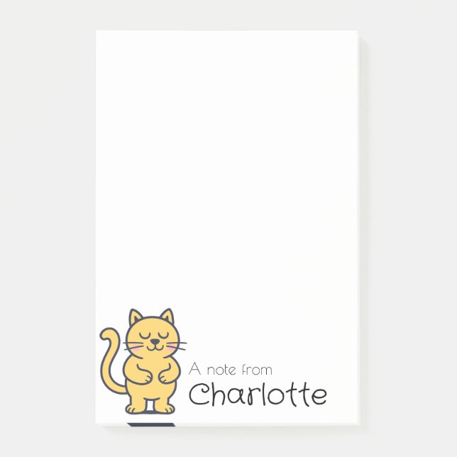 Cute orange tecknad cat namn post-it block (Framsida)
