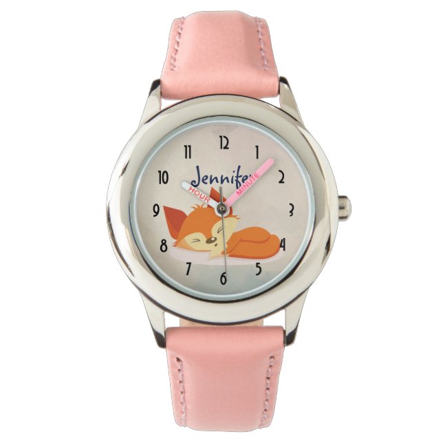 Cute Orange Tecknad Teckning i en Fox Spipande Armbandsur (Framsida)