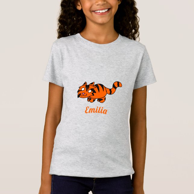 Cute Orange Tiger Tecknad Teckning T-Shirt (Framsida)