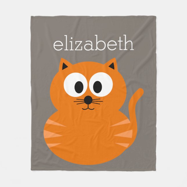Cute Orange Tjock Cat med Personligen Taupe Fleecefilt (Framsidan)