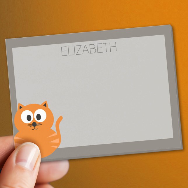 Cute Orange Tjock Cat med Personligen Taupe Post-it Block (Custom Post It Notepad)
