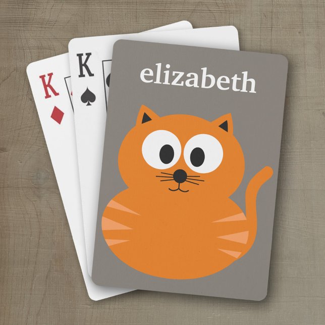 Cute Orange Tjock Cat med Personligen Taupe Spelkort (Personalized playing cards with custom text)