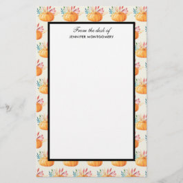 Cute Orange Watercolor Pumpkin Mönster Brevpapper
