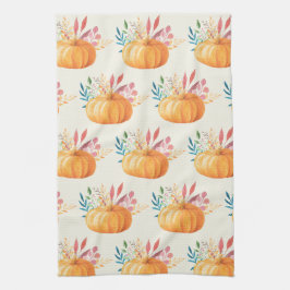 Cute Orange Watercolor Pumpkin Mönster Kökshandduk