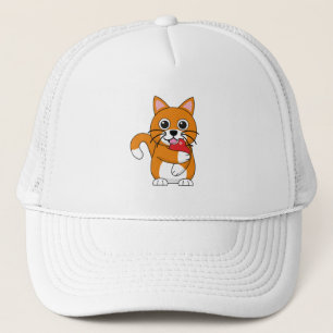 Cute Orange White Cat Eating Red Apple Tecknad Keps