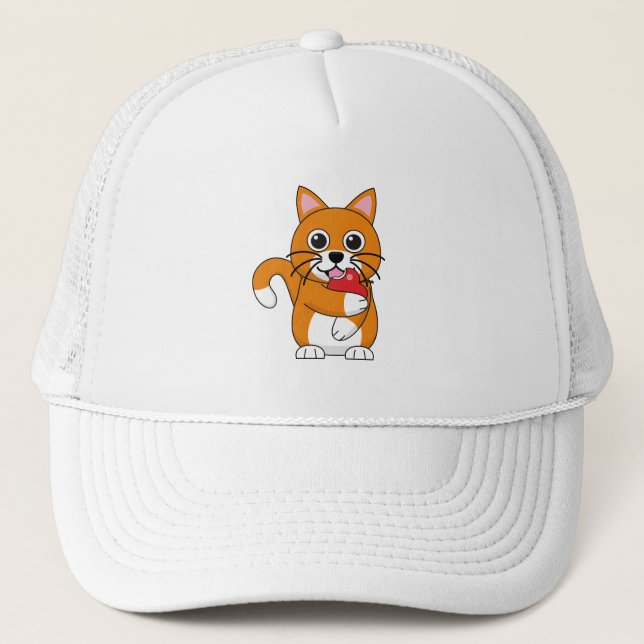 Cute Orange White Cat Eating Red Apple Tecknad Keps (Framsida)