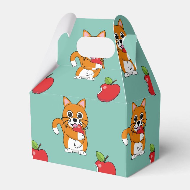 Cute Orange White Cat Eating Red Apple Tecknad Presentaskar (Framsidan Sidan)