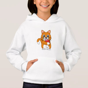 Cute Orange White Cat Eating Red Apple Tecknad T Shirt
