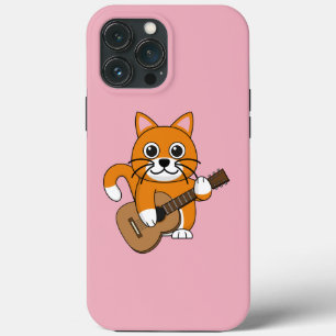 Cute Orange White Cat Spela Guitar Tecknad