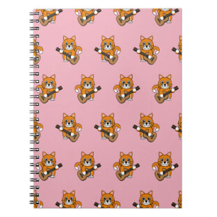 Cute Orange White Cat Spela Guitar Tecknad Anteckningsbok