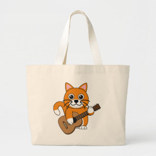 Cute Orange White Cat Spela Guitar Tecknad Jumbo Tygkasse