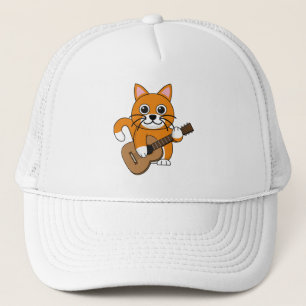 Cute Orange White Cat Spela Guitar Tecknad Keps