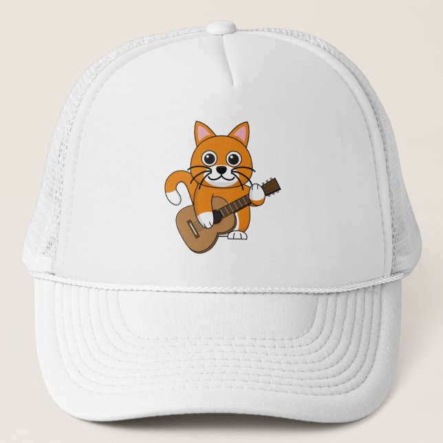 Cute Orange White Cat Spela Guitar Tecknad Keps (Framsida)
