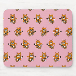 Cute Orange White Cat Spela Guitar Tecknad Musmatta