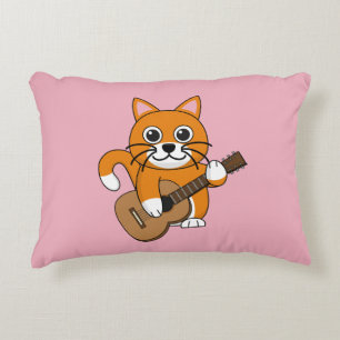 Cute Orange White Cat Spela Guitar Tecknad Prydnadskudde