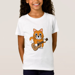 Cute Orange White Cat Spela Guitar Tecknad T Shirt
