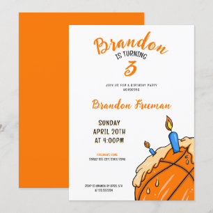 Cute Orange & White Cream Cake Basketball Birthday Inbjudningar